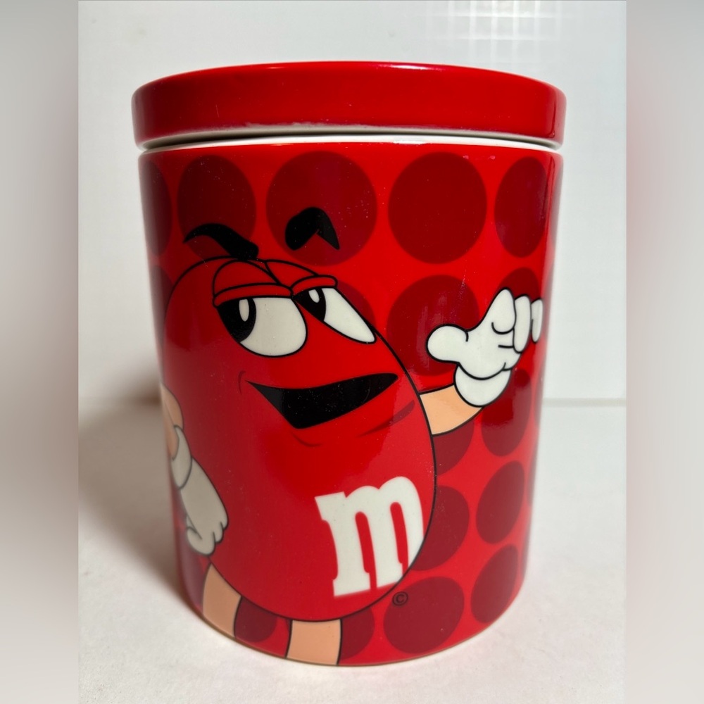 M&M's Vintage Galerie Ceramic Red Candy or Cookie Jar Canister, 6 inch tall